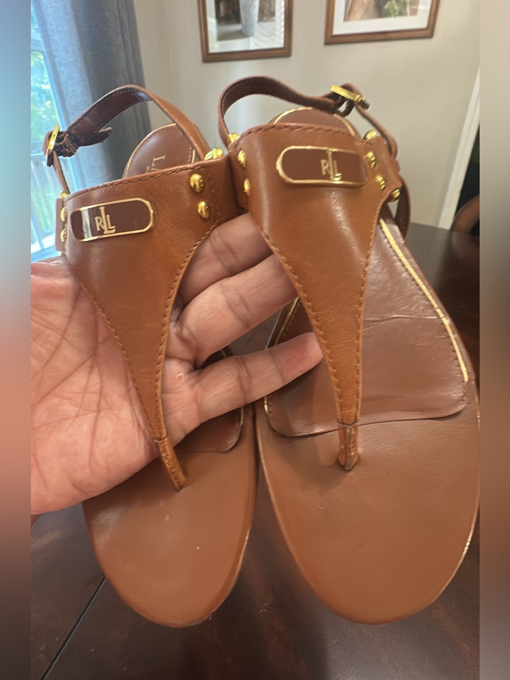 Ralph Lauren RLL sandalsBrown Leather T-Strap Sandals (shoe28)